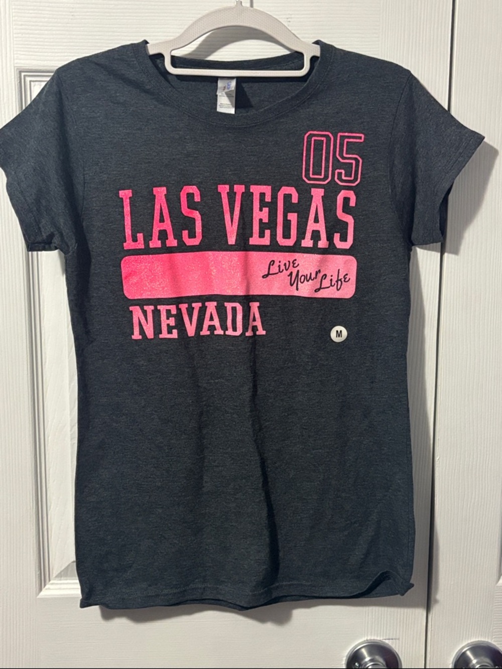 Gildan Charcoal Tee with Hot Pink Las Vegas Nevada Graphic